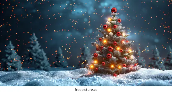 Winter Christmas Tree Snowy Night Scene