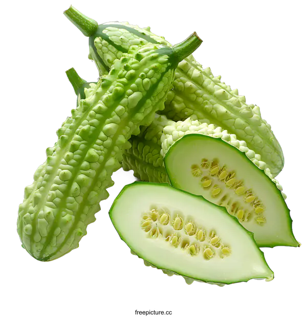 [Transparent Background PNG]Fresh green bitter melon on white background