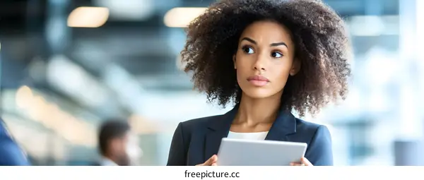 African American Businesswoman Holding Tablet in Office
