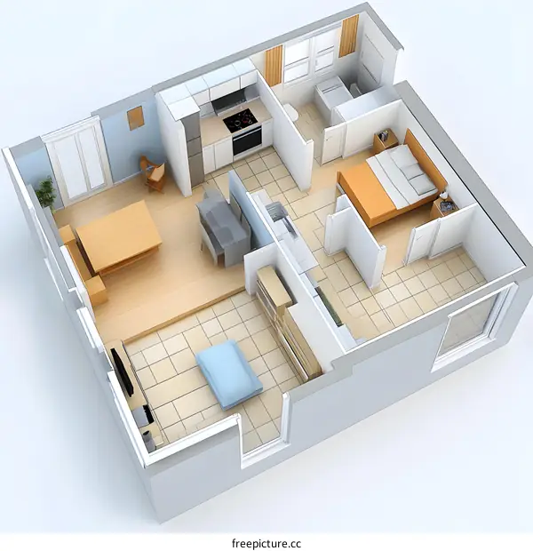 3D Rendering of Modern Apartment Floor Plan Design