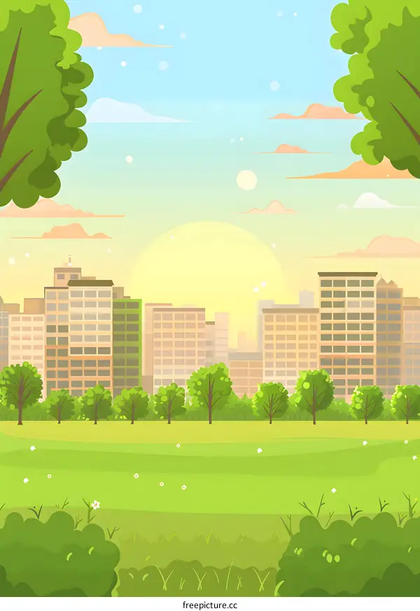 Green Grass and City Skyline Illustration