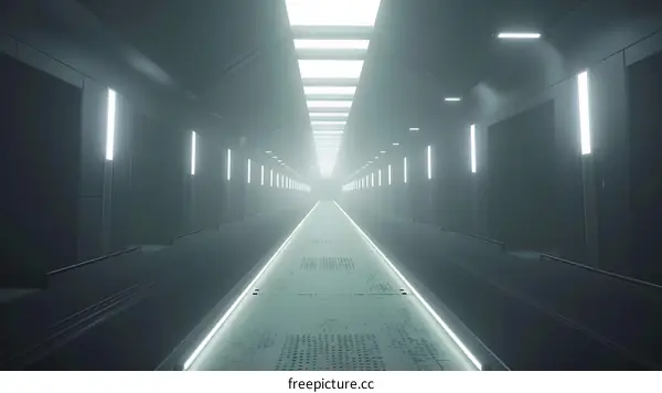 Futuristic White Corridor with Bright Lights