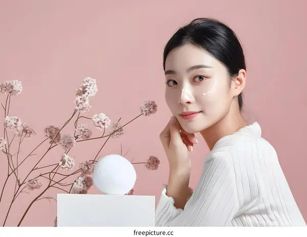 Beautiful Asian Woman with a Light Pink Background