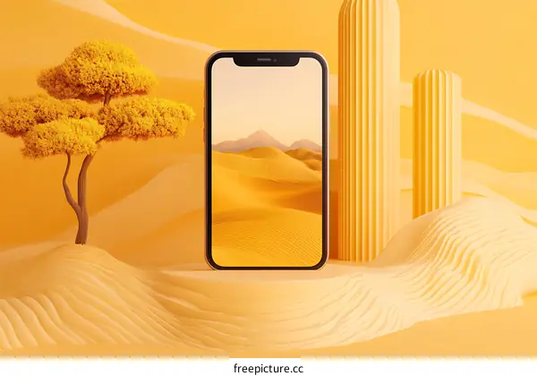 Minimalist Desert Landscape on Phone Screen