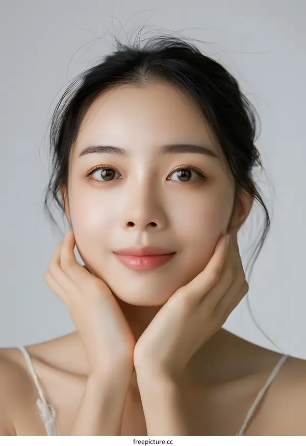 Beautiful Asian Woman with Clear Skin and Soft Makeup