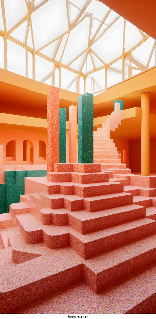 Abstract Minimalist Interior Design With Stairs And Geometric Shapes