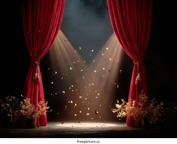 Red Stage Curtains with Golden Confetti
