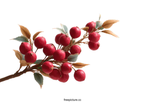 [Transparent Background PNG]Artificial Red Berries and Leaves Decor