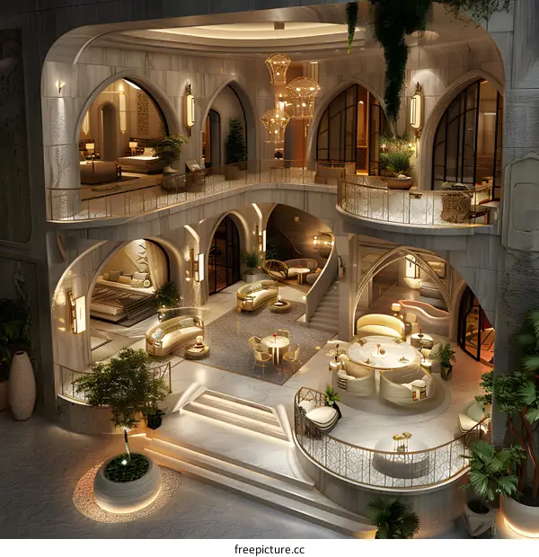 The interior of a luxury hotel