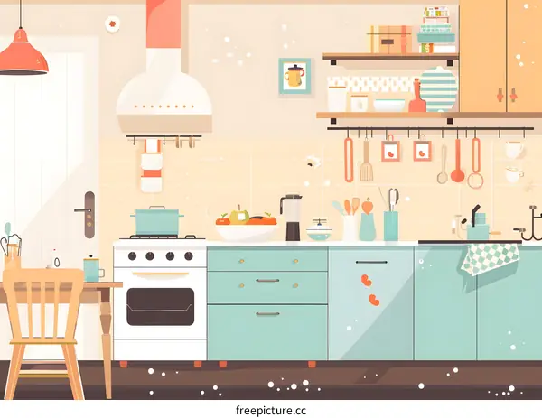 Kitchen Interior Design with Pastel Colors and Modern Appliances