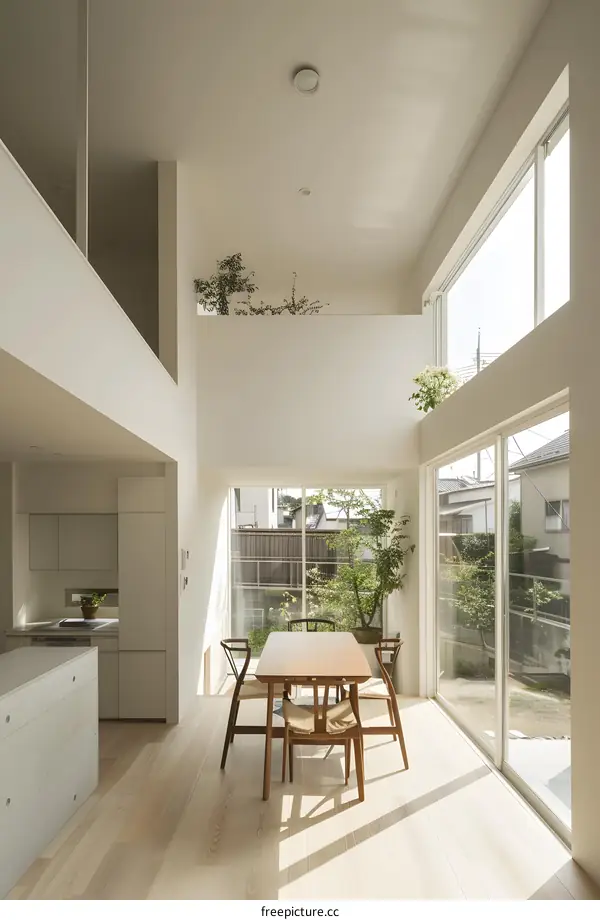 Modern Minimalist House Interior Design With Open Floor Plan and Large Windows