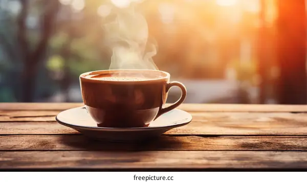 Close-up of a Ceramic Coffee Cup on a Wooden Table