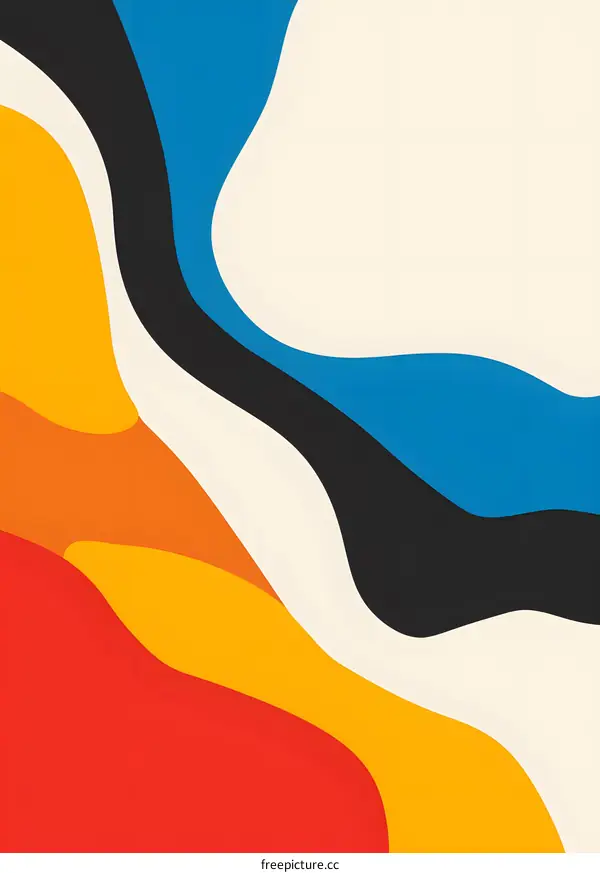 Abstract Background with Wavy Shapes in Red, Orange, Yellow, Blue and Black Colors