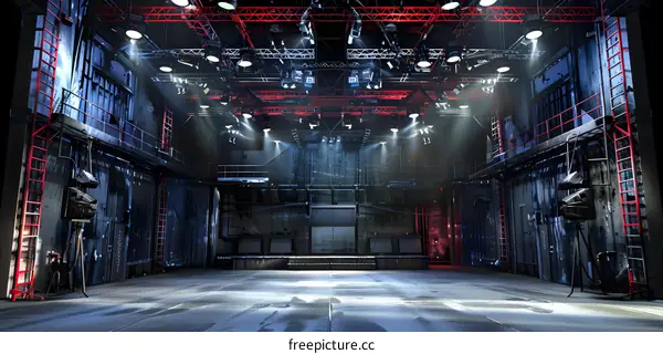 Industrial Stage With Spotlight and Lighting