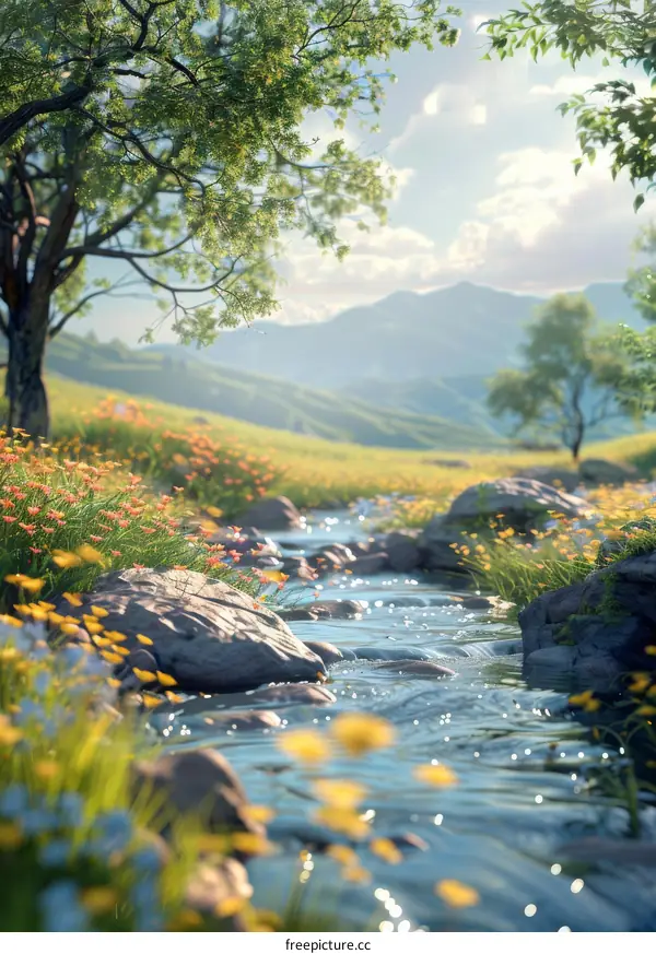 Serene River Flowing Through Lush Green Valley