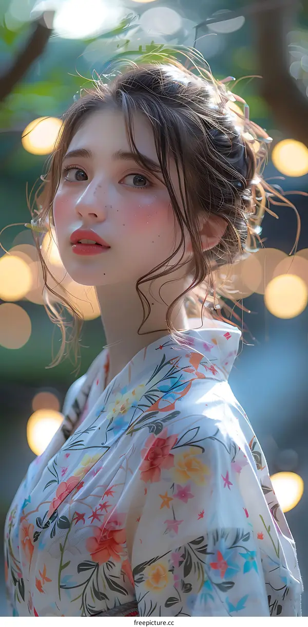 Beautiful Asian Woman in a Floral Kimono