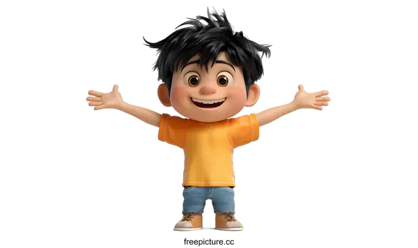 [Transparent Background PNG]A 3D rendering of an animated boy