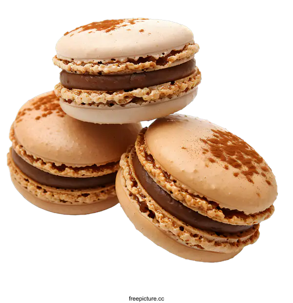 [Transparent Background PNG]Three Chocolate Macarons with Cinnamon
