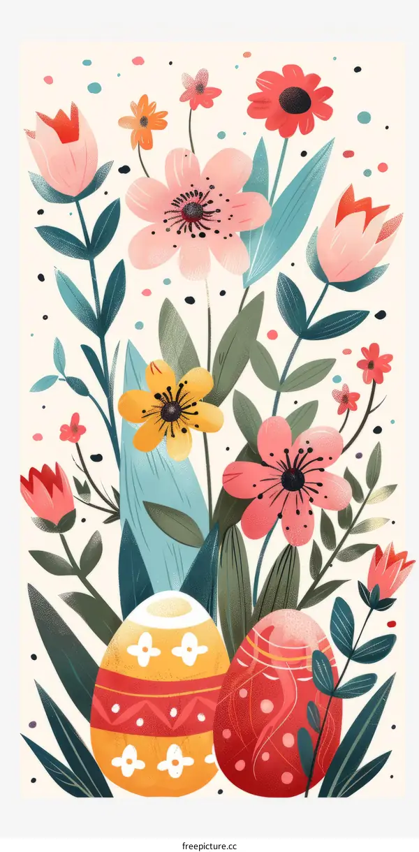 Vibrant Flowers and Pastel Eggs
