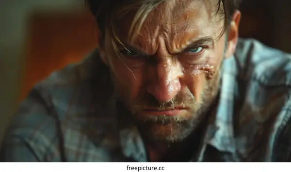 Close-up Portrait of Angry Caucasian Man