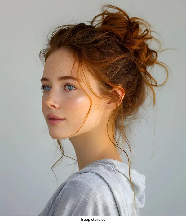 Young Woman with Red Hair and Freckles
