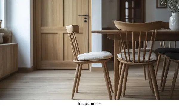Wooden Dining Chairs Around a Table