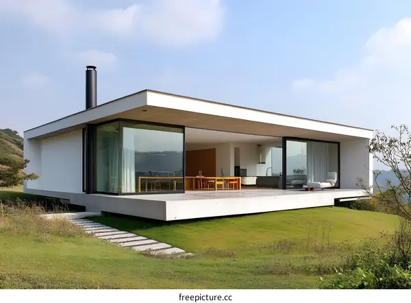 Modern Minimalist House with Glass Walls on Hillside