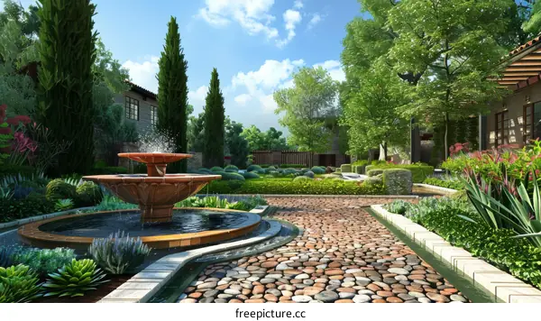 Garden Landscape Design Renderings: Luxury Villa & Courtyard