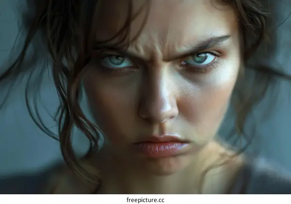 Close-up Portrait of a Woman with an Angry Expression
