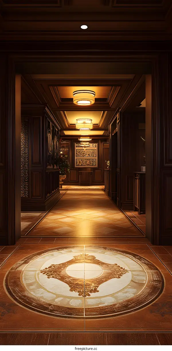 Luxury Interior Design Hallway with Wooden Walls and Tile Flooring
