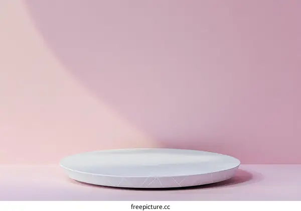 Modern Minimalist White Round Display Podium on Pink Background