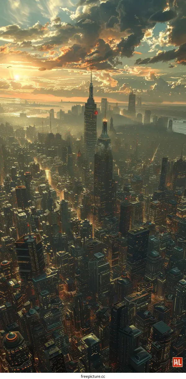 Futuristic City Skyline at Sunset