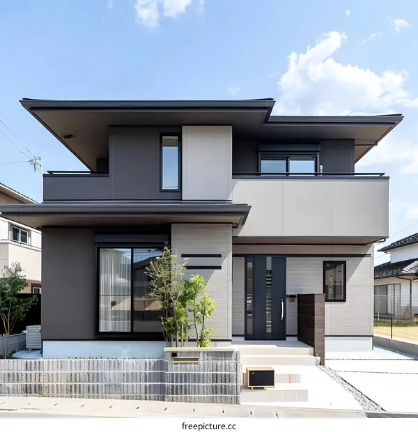Modern Two Story House With Grey And White Exterior