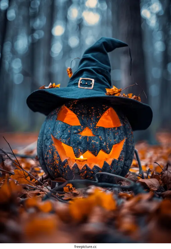 Halloween Pumpkin in the Spooky Woods