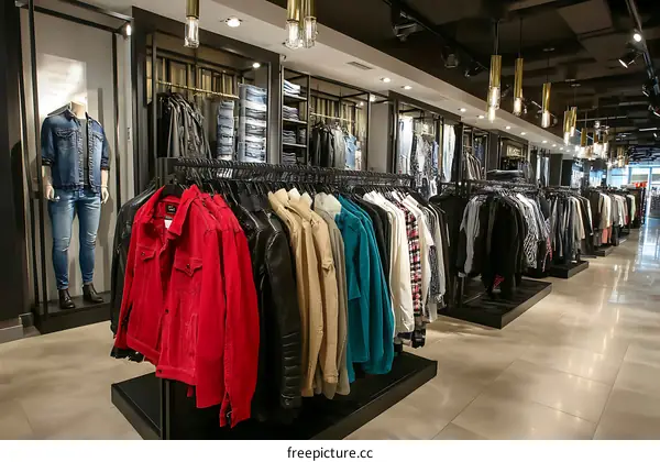 Modern Clothing Boutique Interior with Displayed Apparel