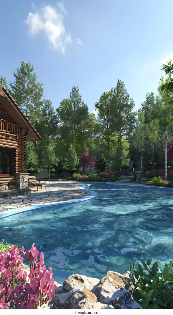 Log Cabin Pool House Backyard Design