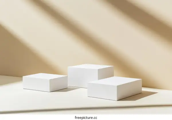 Elegant White Display Podiums with Soft Shadows