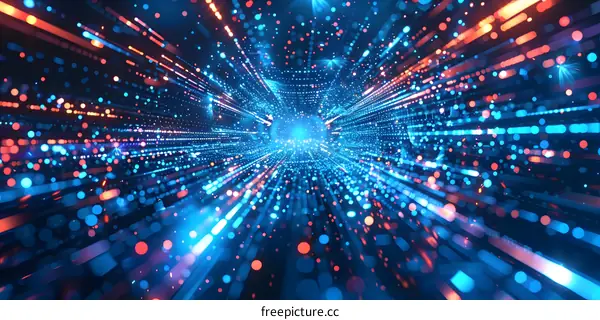 Blue and orange glowing particle tunnel