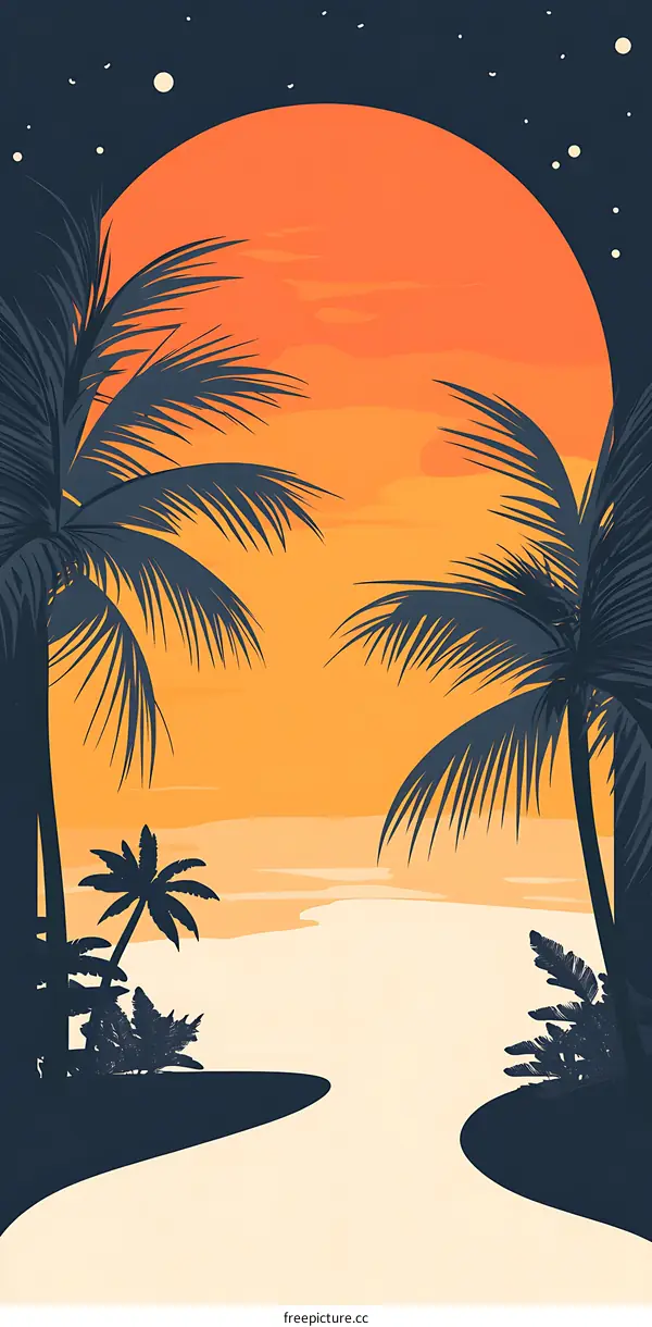 Palm Trees Silhouette Against Sunset