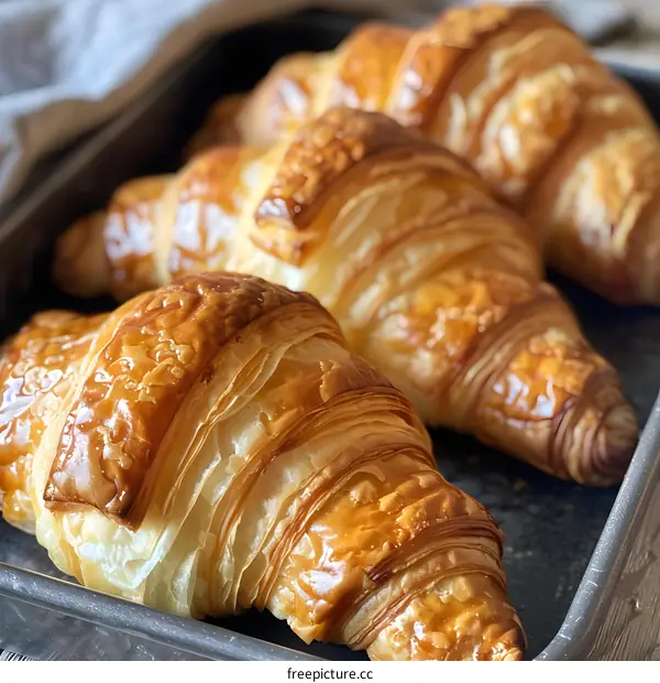 Freshly Baked Golden Brown Croissants