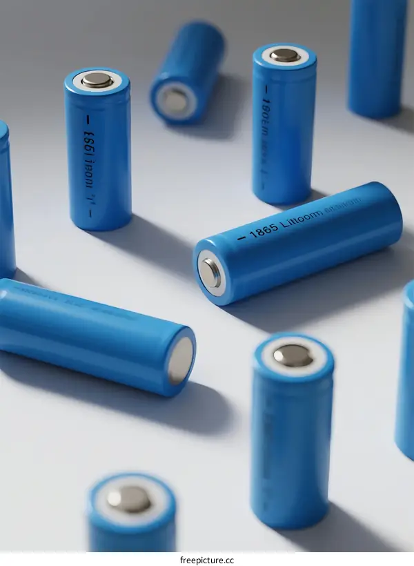 Blue Cylindrical Lithium-ion Batteries Arranged in Pattern