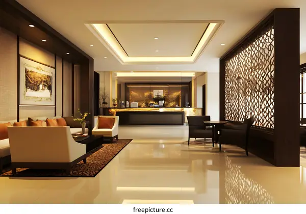 Luxury Hotel Lobby Interior Design With Reception Desk and Seating Area