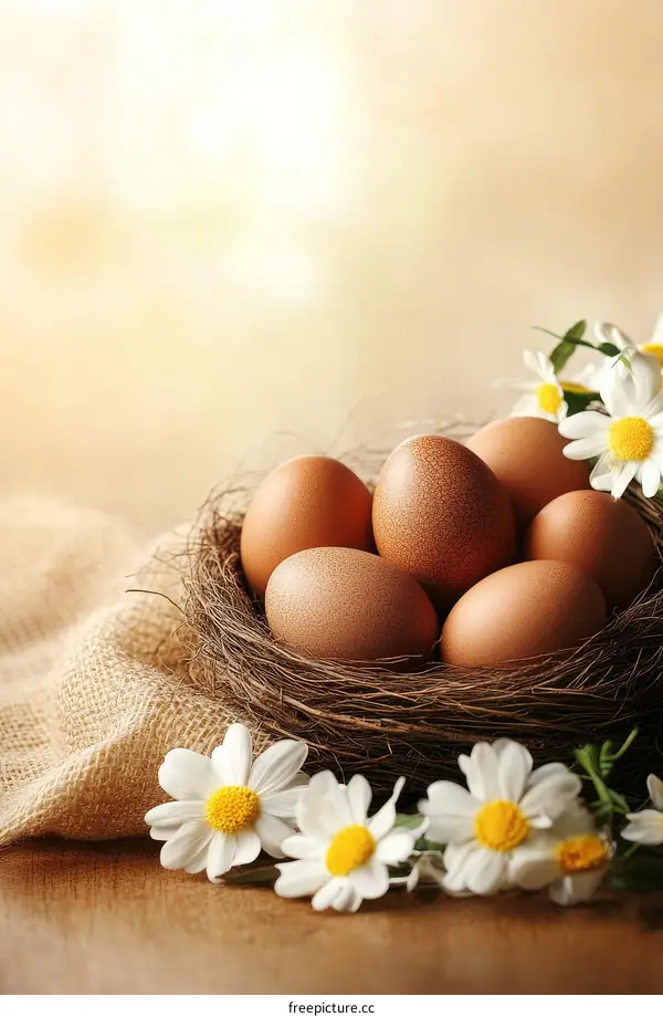 Easter Eggs Nest with Daisies