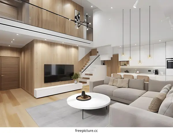 Modern Minimalist Living Room Interior Design with White Walls and Wooden Floor