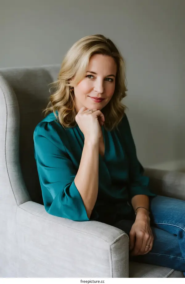 Portrait of a confident woman sitting in a comfortable armchair