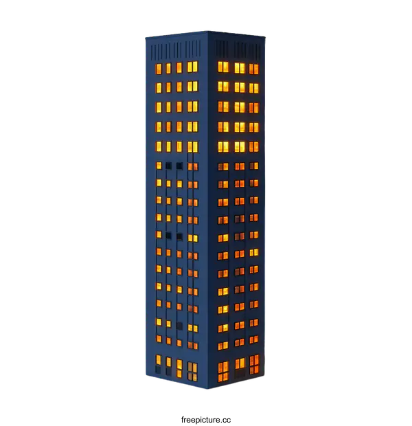 [Transparent Background PNG]Modern Skyscraper Building at Night