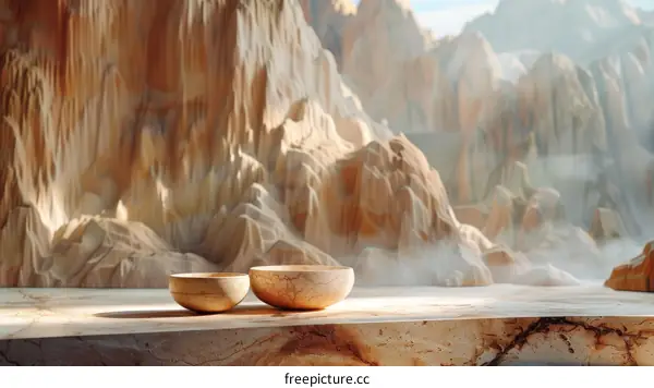 Wooden Bowls in a Mountain Landscape
