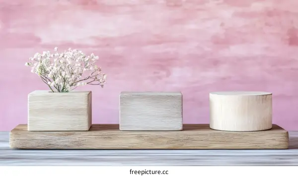 Wooden Display Podiums with Small Flowers