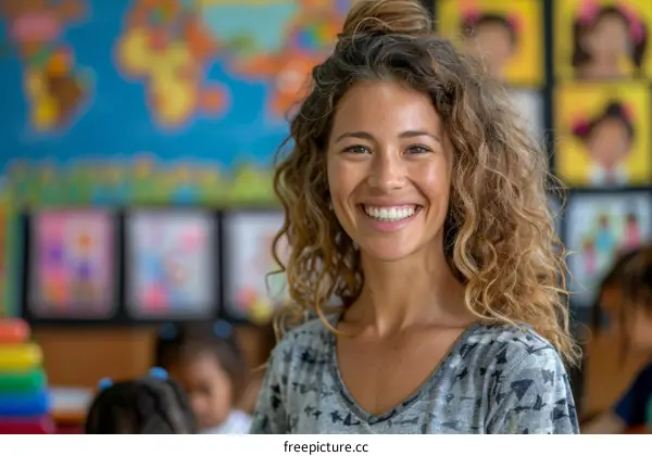 Portrait of a smiling teacher in a classroom