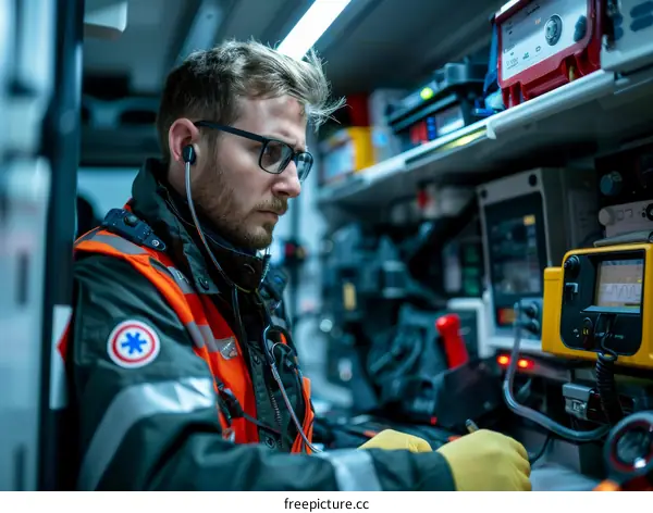 paramedic checking the patient's vital signs